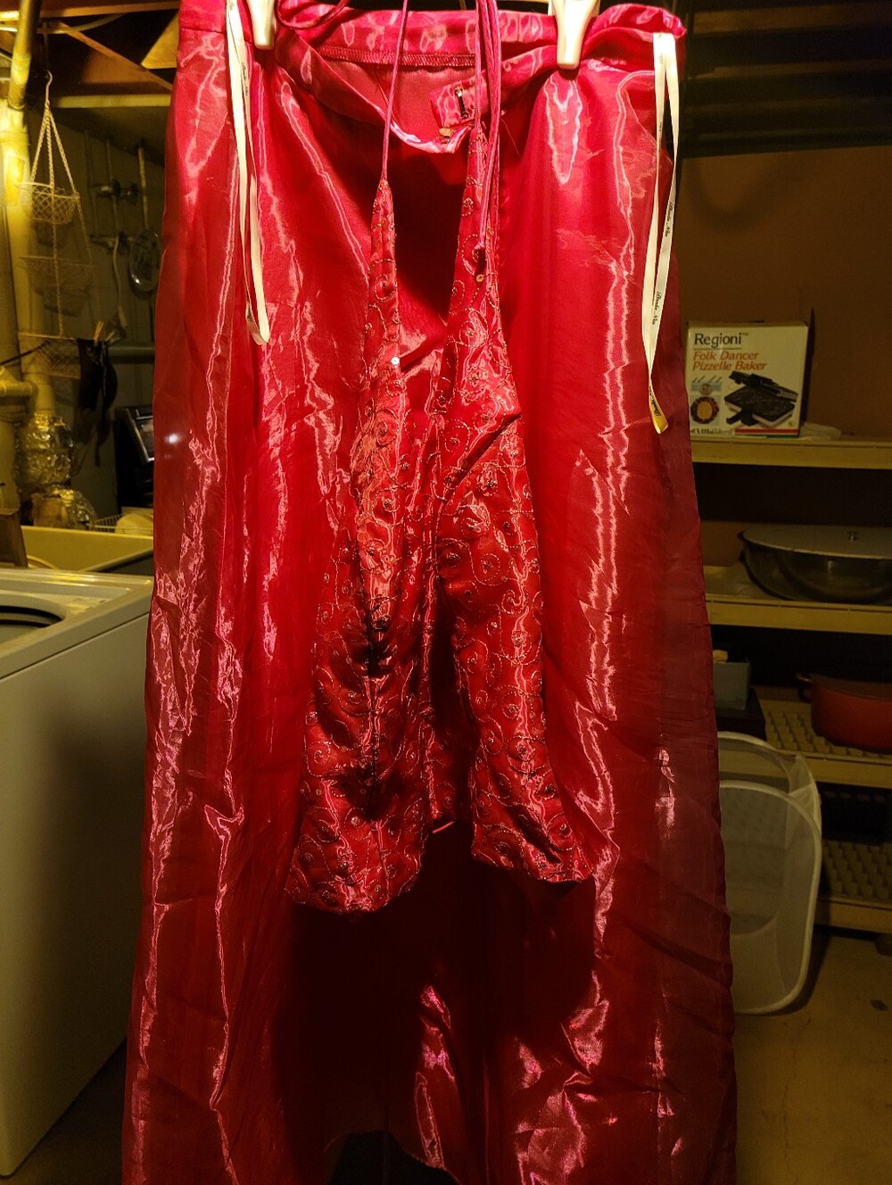 Kids Red Satin Princess Costume Dress with Embroidered Bodice